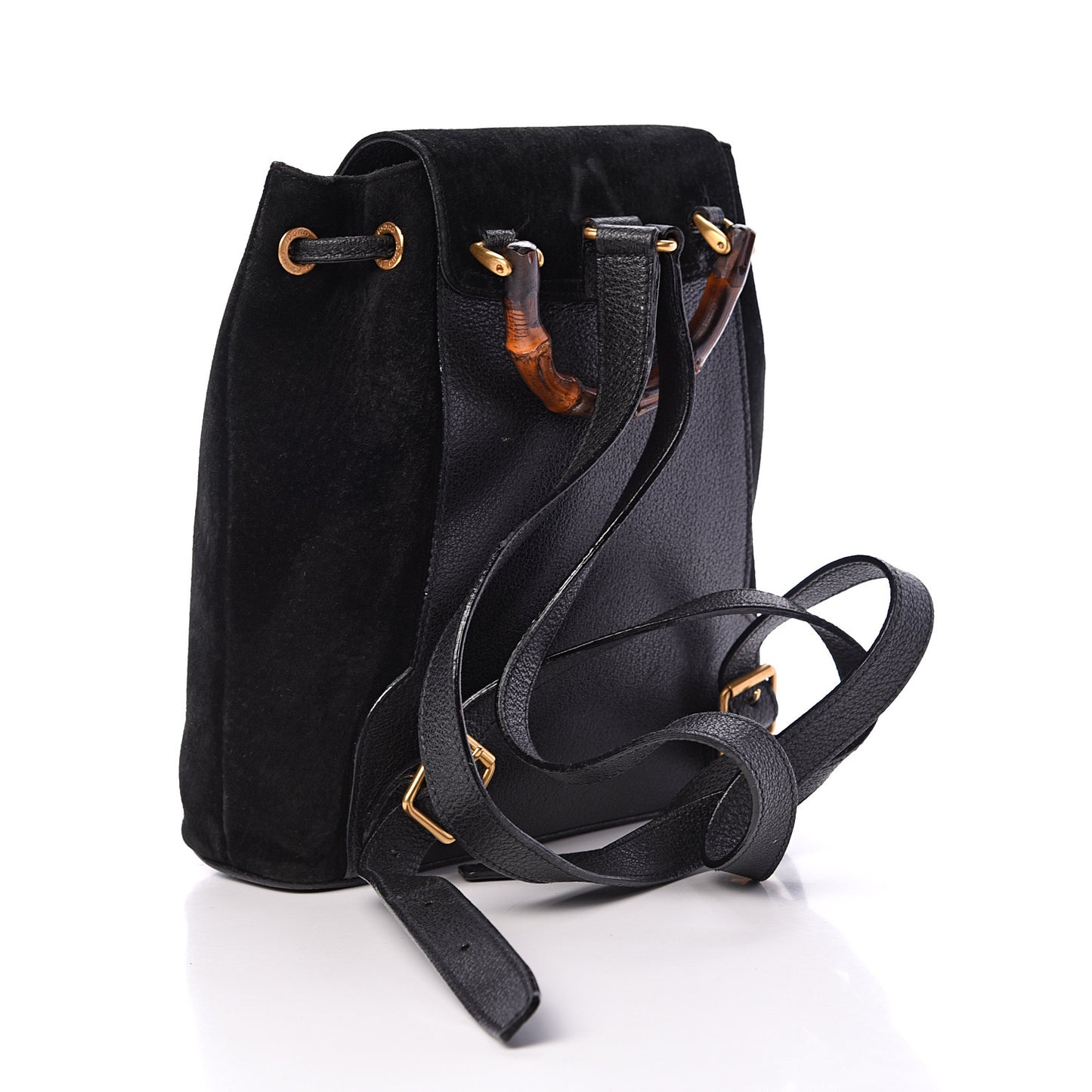 Calfskin Suede Bamboo Backpack Black