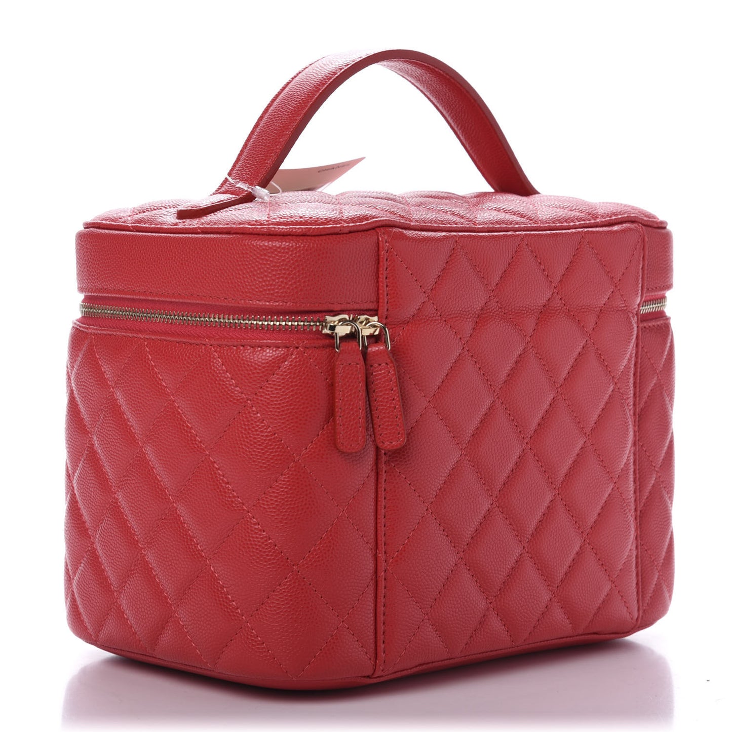 Grained Shiny Calfskin Quilted Large Vanity Pouch Red