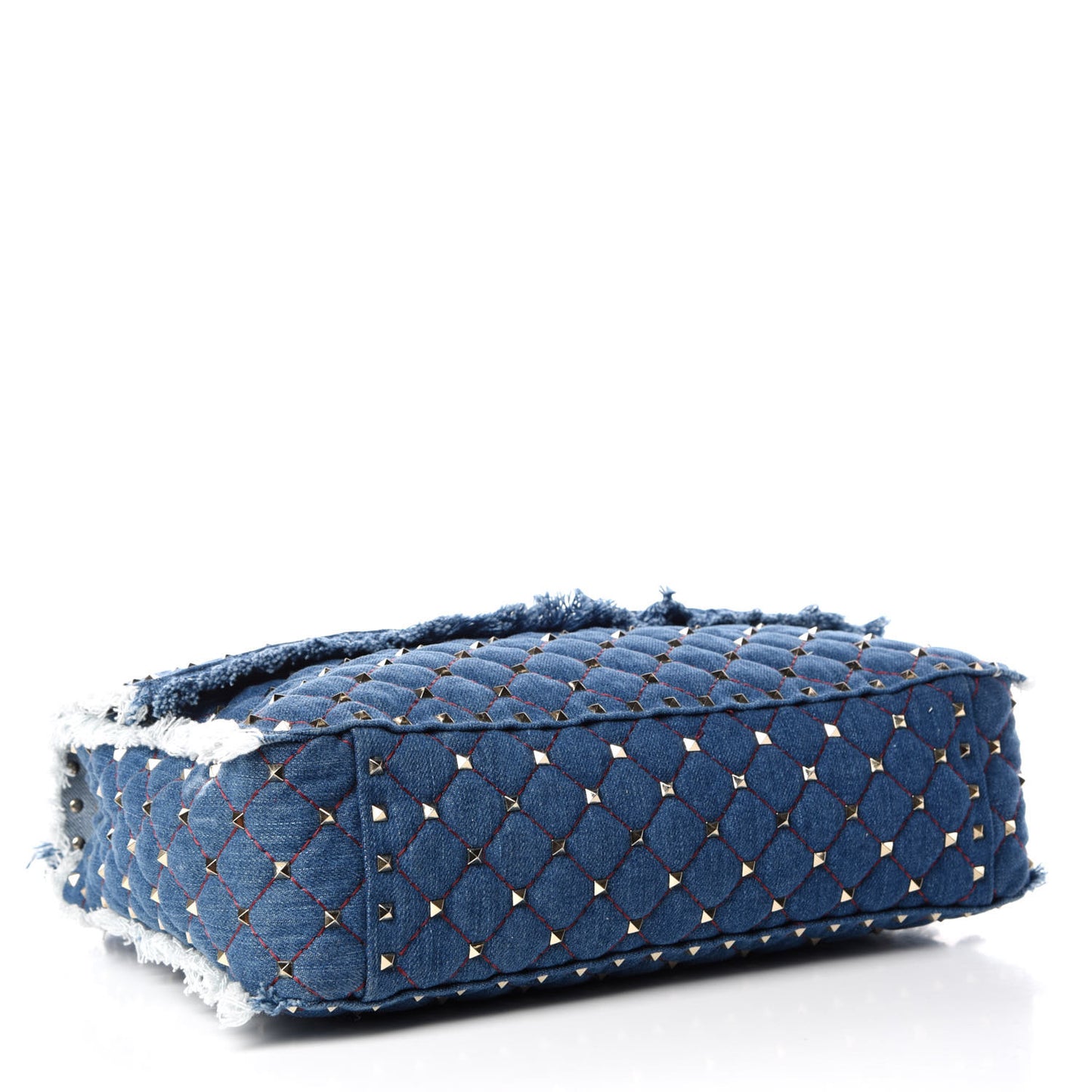 Denim Fringe Maxi Rockstud Spike Shoulder Bag Blue