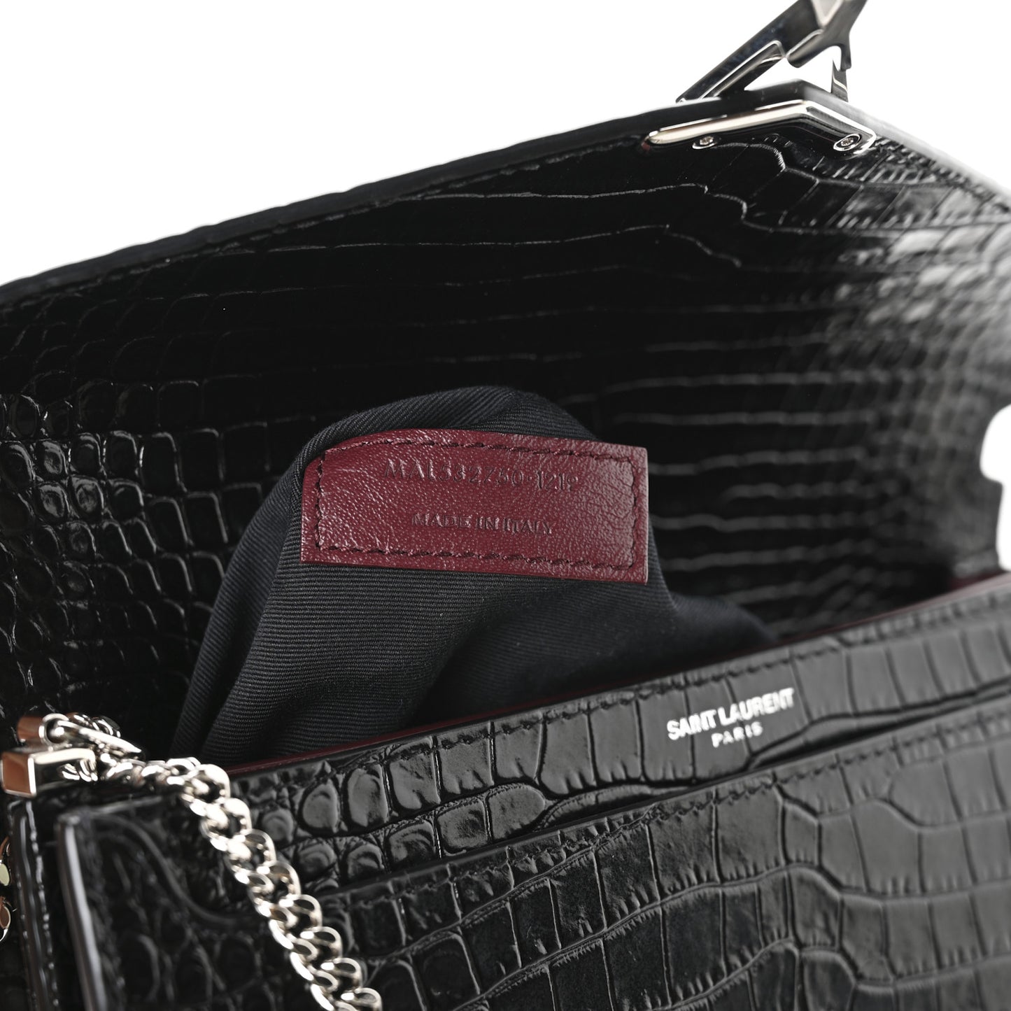 Calfskin Crocodile Embossed Monogram Cassandra Clasp Bag Black Rouge Legion