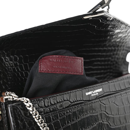 Saint Laurent Calfskin Crocodile Embossed Monogram Cassandra Clasp Bag Black Rouge Legion 7 of 10