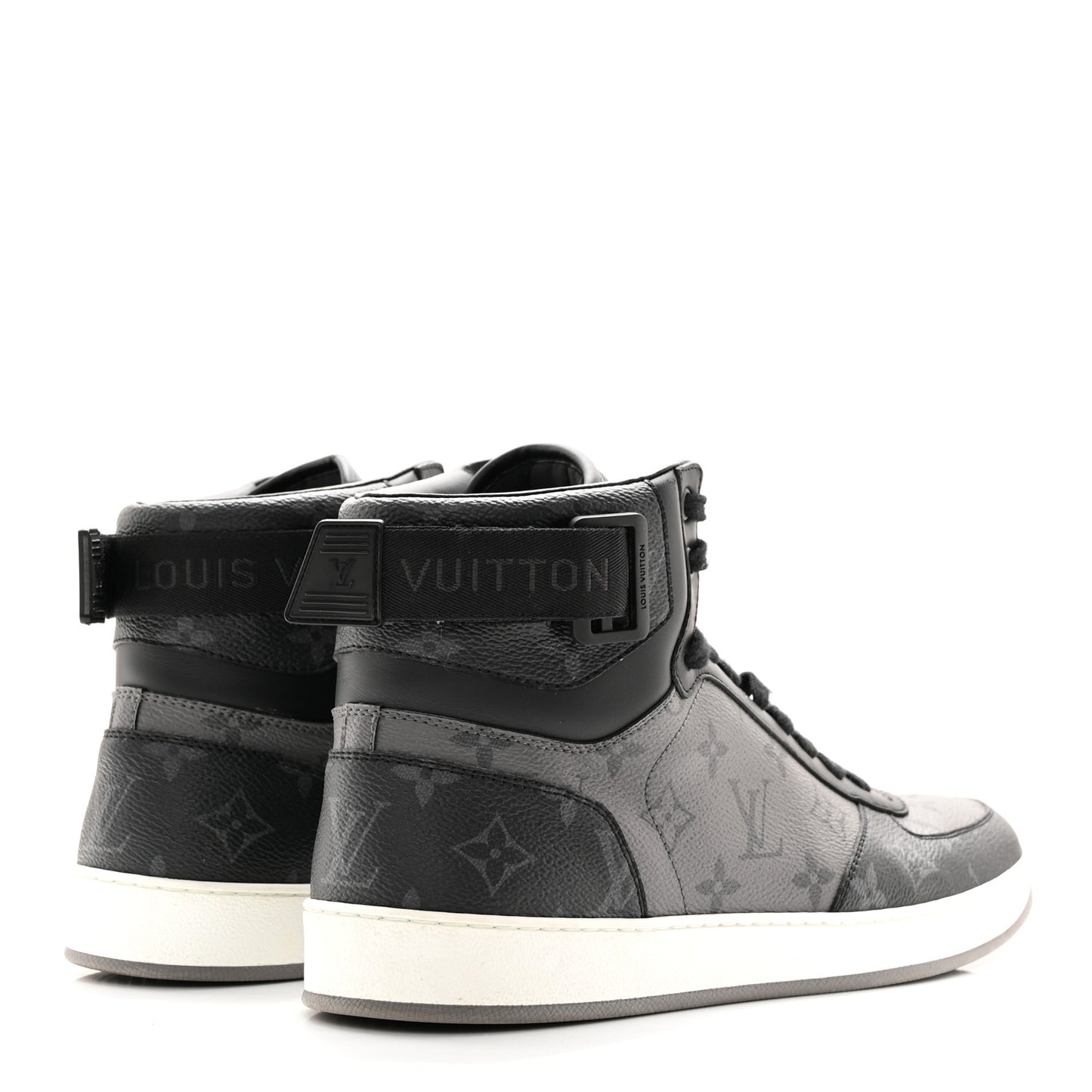 Calfskin Monogram Eclipse Mens Rivoli High Top Sneakers 9 Black Grey