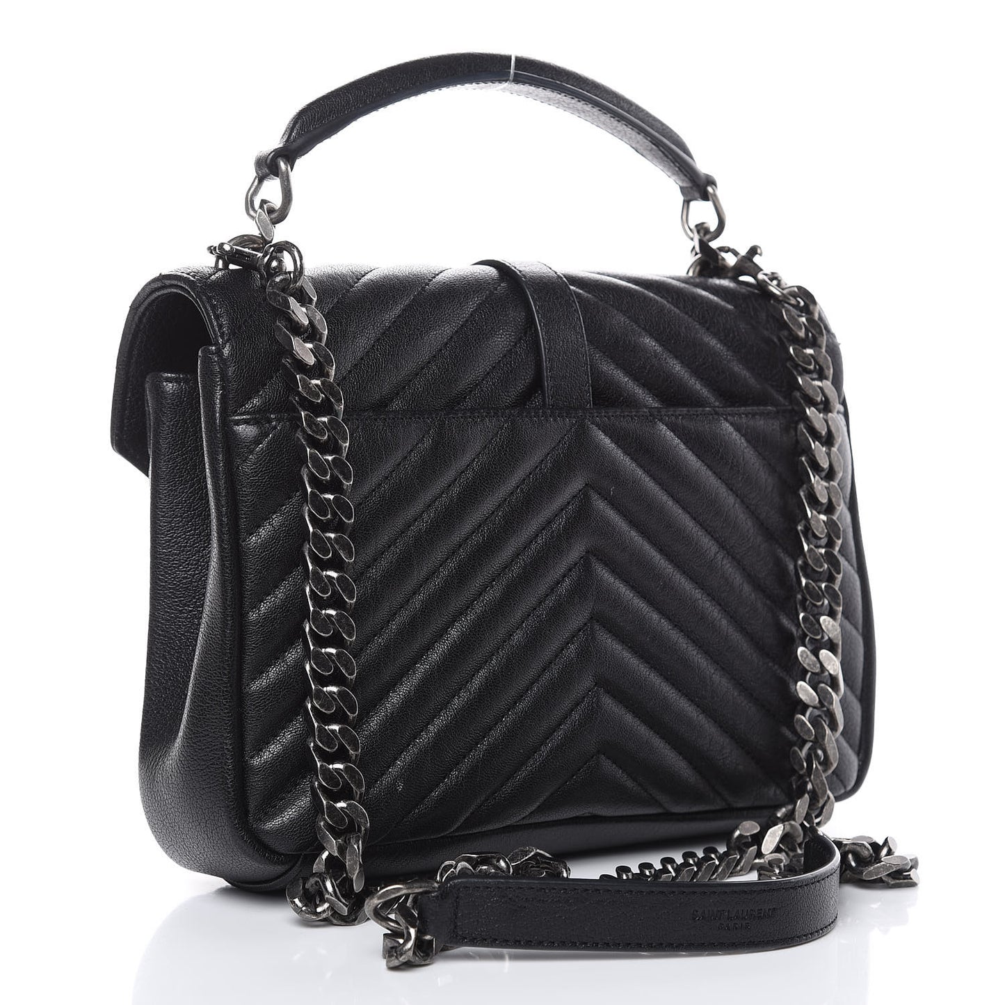 Sheepskin Matelasse Chevron Monogram Medium College Bag Black