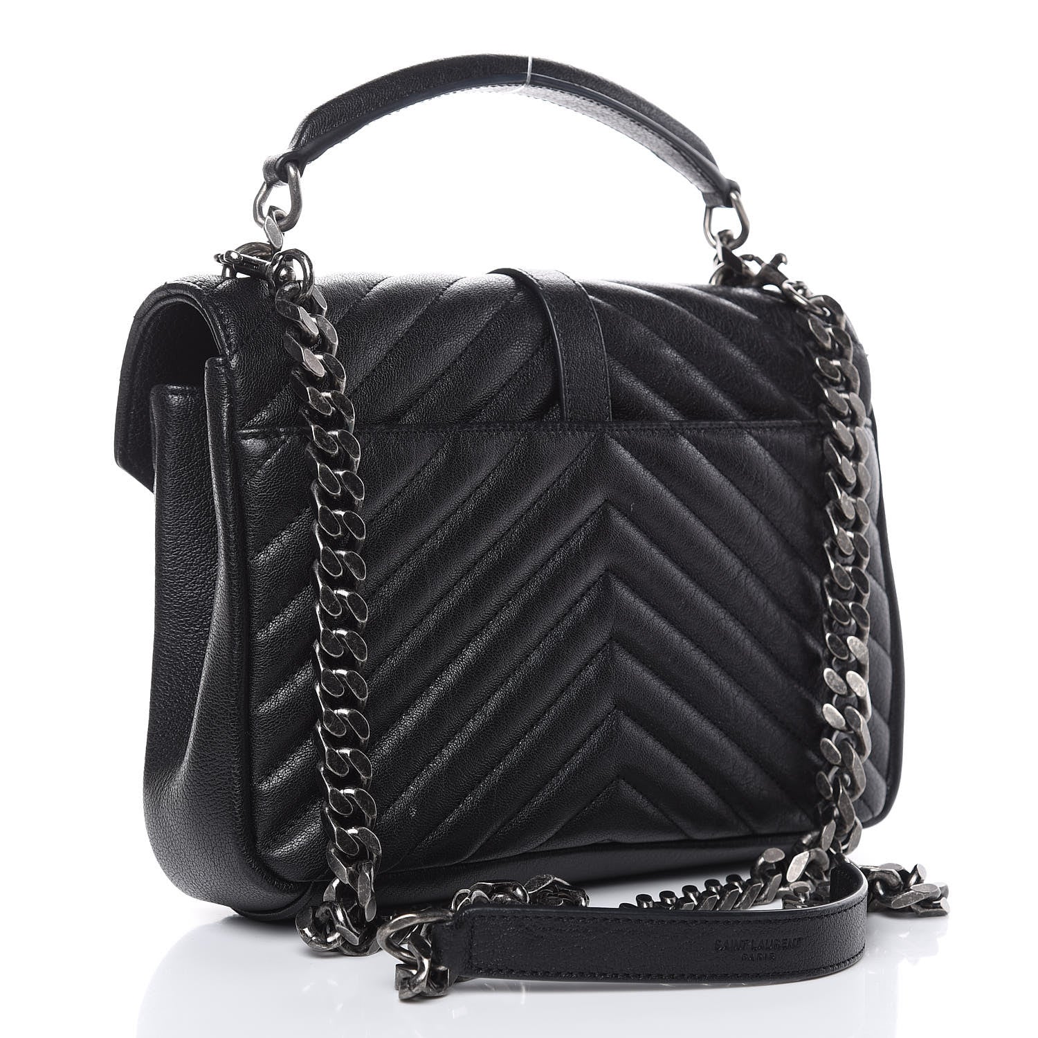 Saint Laurent Sheepskin Matelasse Chevron Monogram Medium College Bag Black 3 of 12