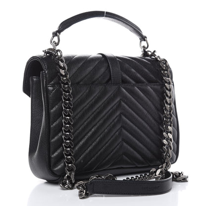 Saint Laurent Sheepskin Matelasse Chevron Monogram Medium College Bag Black 3 of 12