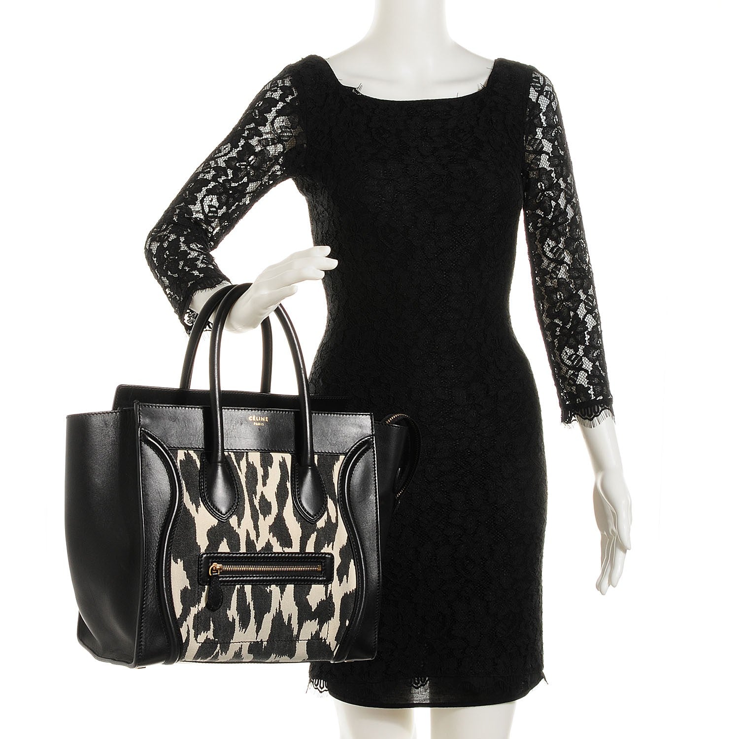 Celine Linen Leopard Printed Mini Luggage Black 2 of 8