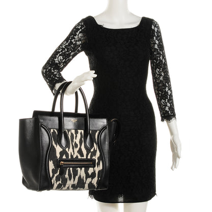 Celine Linen Leopard Printed Mini Luggage Black 2 of 8