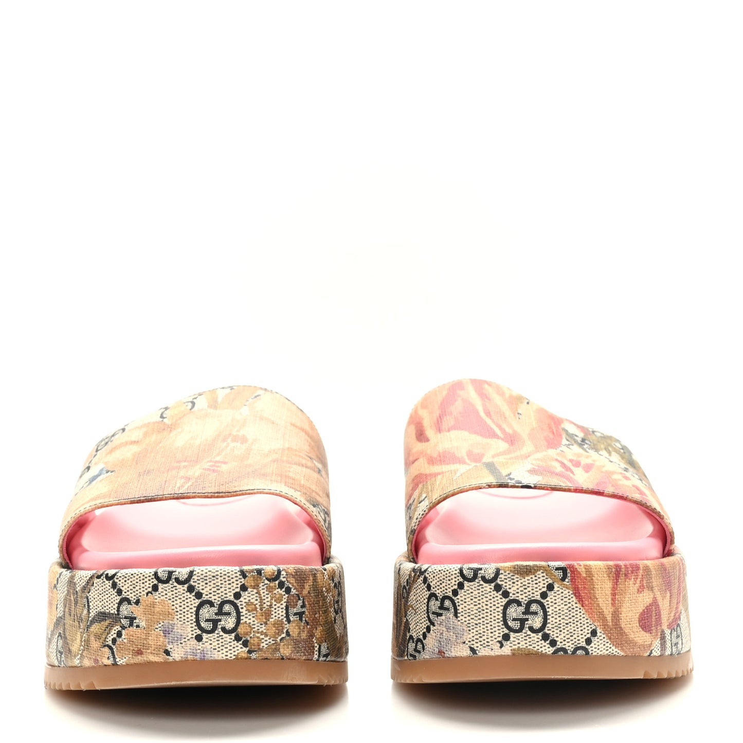 GG Supreme Monogram Water Flora Angelina Platform Slide Sandals 39 Beige Blue Multicolor