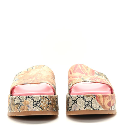 Gucci GG Supreme Monogram Water Flora Angelina Platform Slide Sandals 39 Beige Blue Multicolor 2 of 8