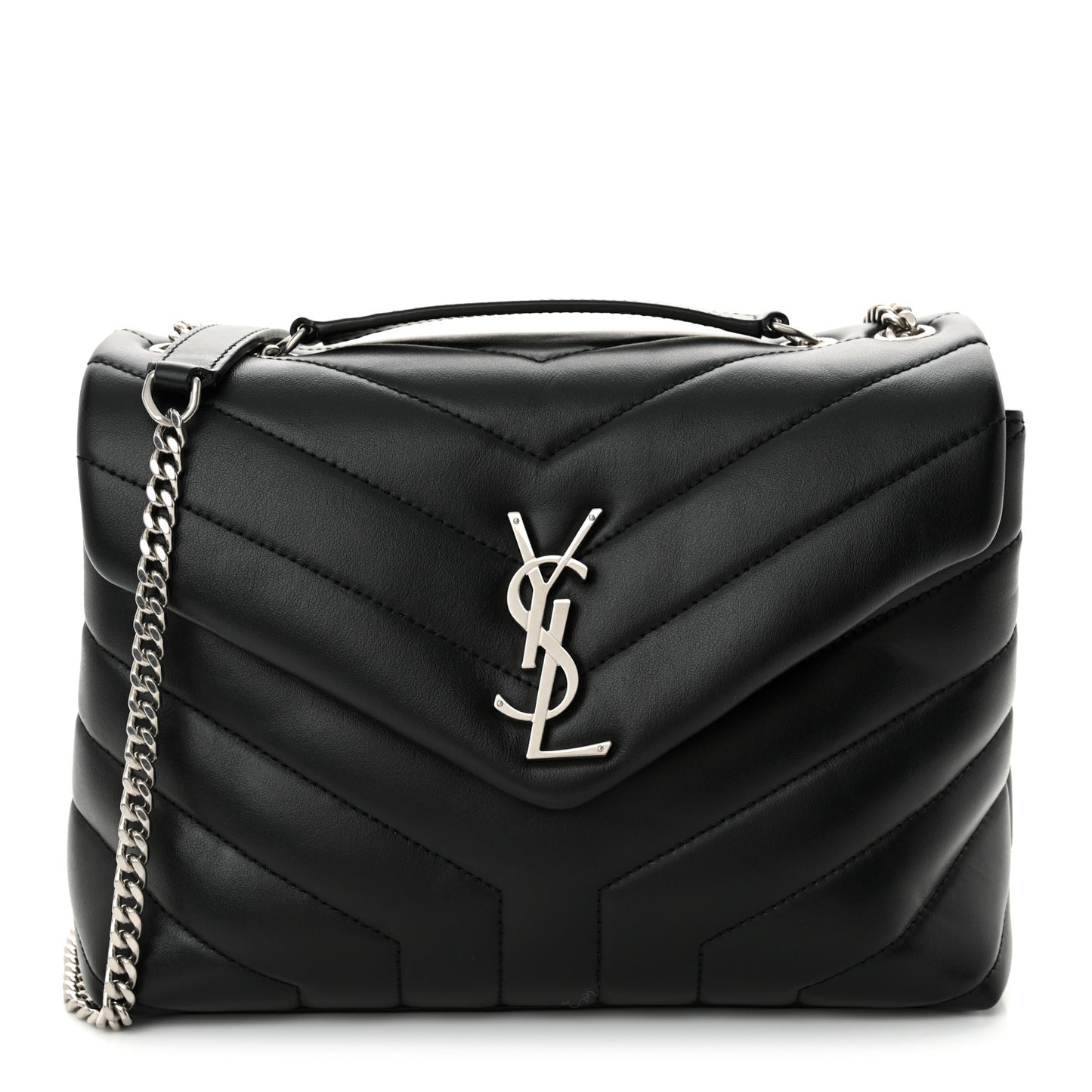 Calfskin Y Quilted Monogram Small Loulou Crossbody Bag Black