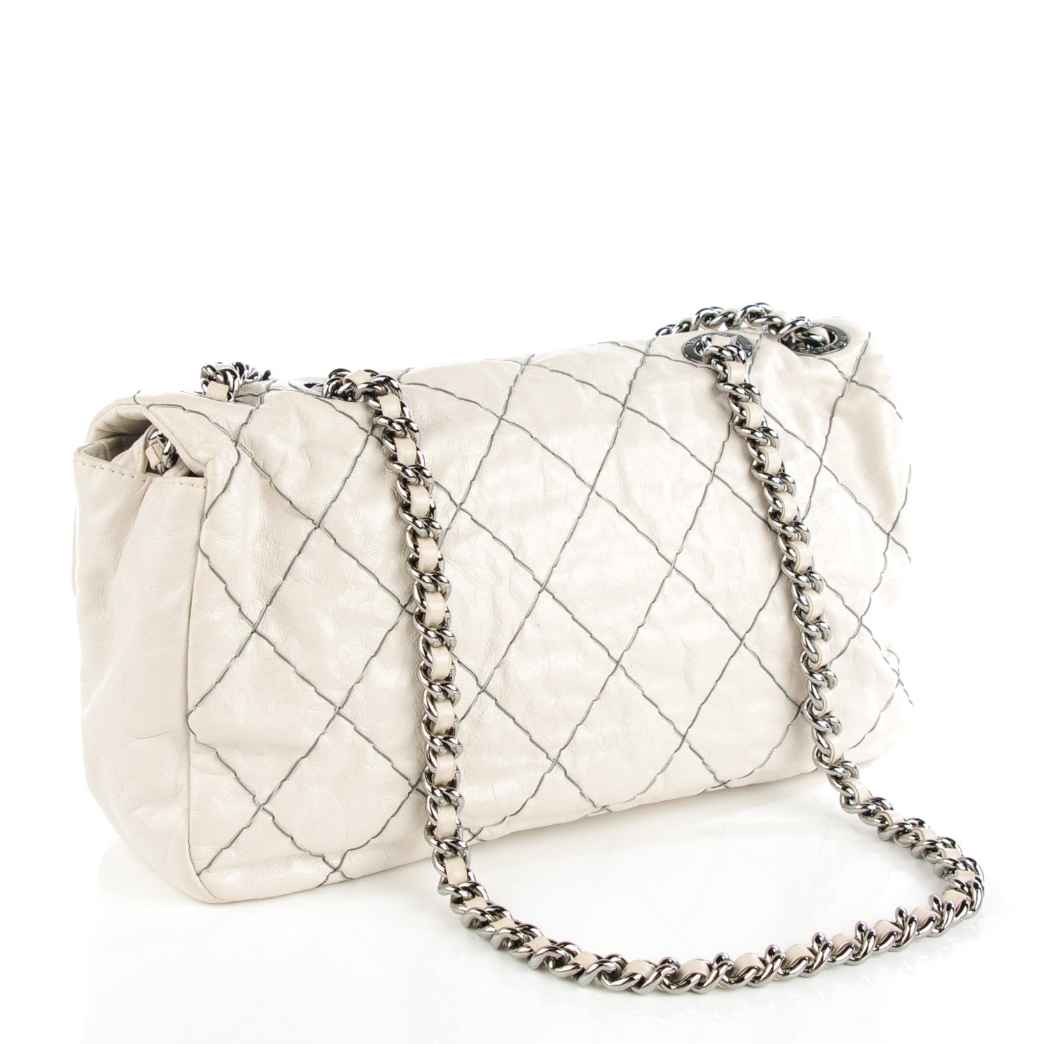 Chanel Glazed Goatskin Double Stitch Flap White 3 of 7