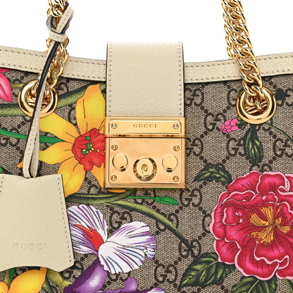 Gucci GG Supreme Monogram Flora Textured Calfskin Small Padlock Tote Beige Ebony Multicolor Mystic White 9 of 11