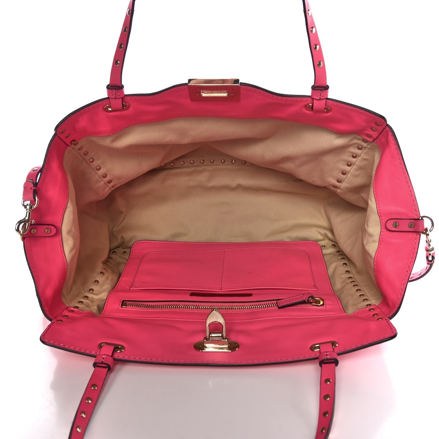 Valentino Garavani Vitello Medium Rockstud Tote Fuxia Fluo 7 of 13