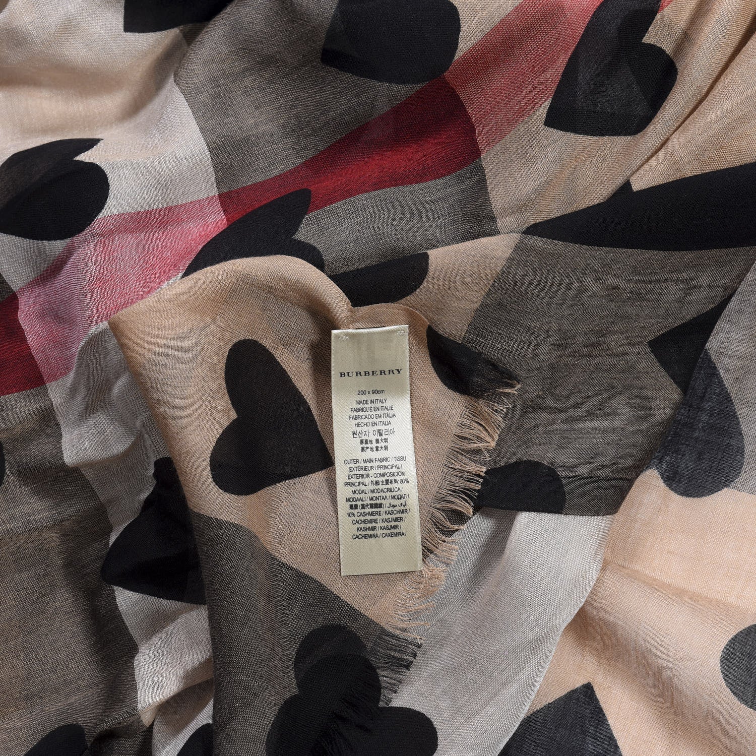 Burberry Modal Cashmere Silk Check Heart Print Lightweight Scarf 4 of 4
