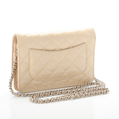 Chanel Patent Quilted Wallet On Chain WOC Beige 2 of 11