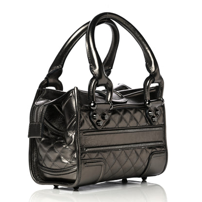 Burberry Metallic Calfskin Quilted Mini Manor Tote Pewter 3 of 11