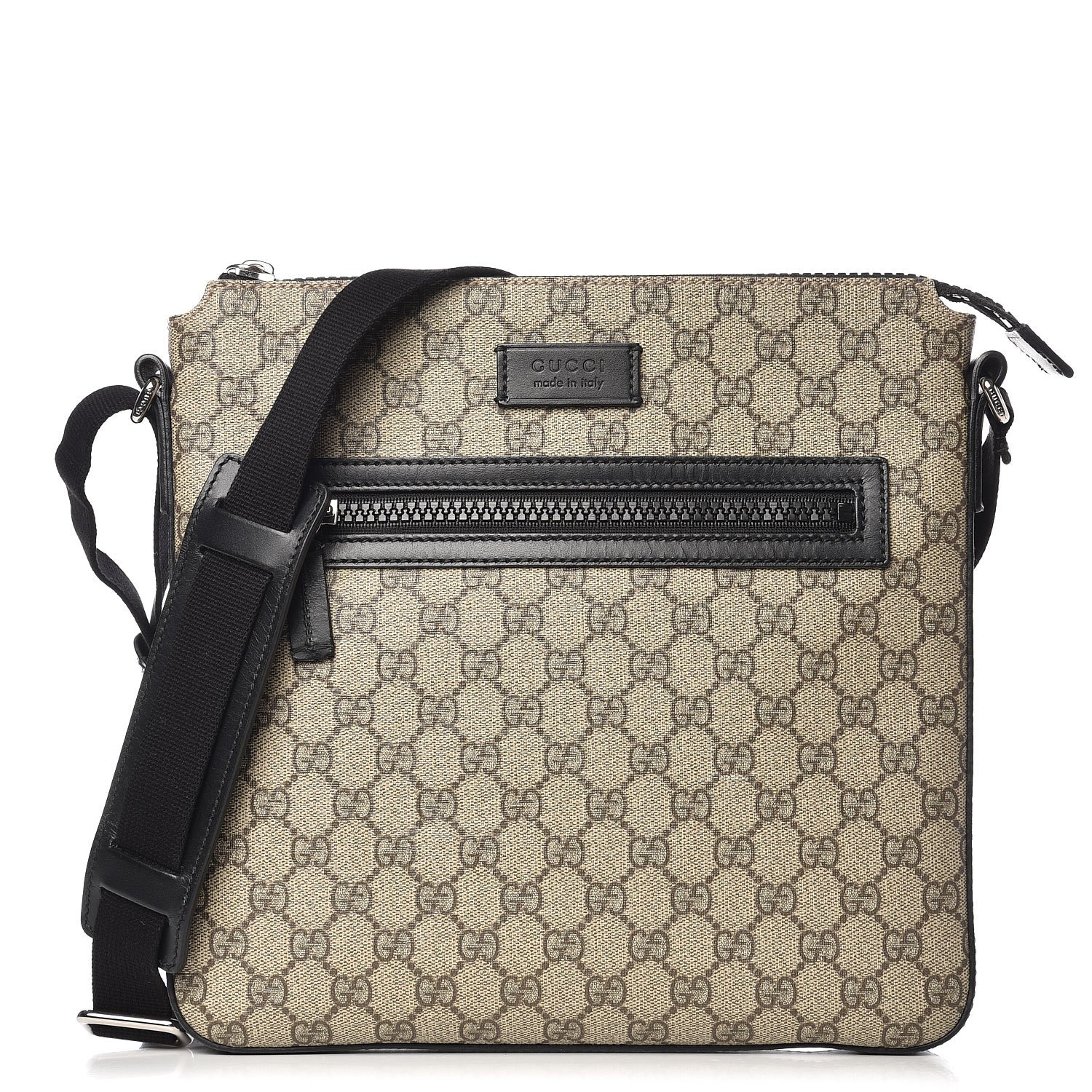 Gucci GG Supreme Monogram Flat Messenger Bag Black 1 of 8