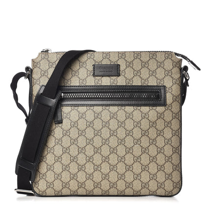 Gucci GG Supreme Monogram Flat Messenger Bag Black 1 of 8