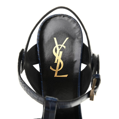 Saint Laurent Crocodile Embossed Tribute 75 Platform Sandals 39.5 Navy 6 of 8