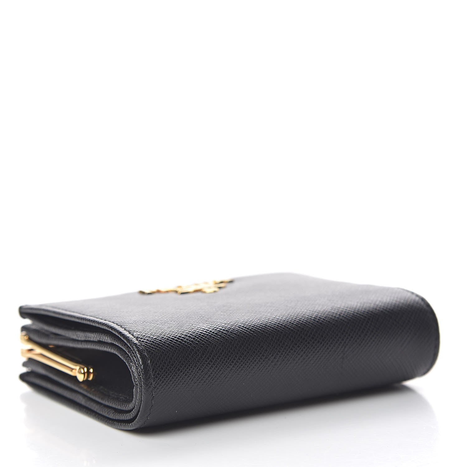 Prada Saffiano Metal Compact Pushlock Wallet Black 4 of 10