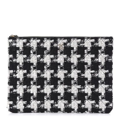 Chanel Tweed Quilted Medium Cosmetic Pouch Black Ecru White 1 of 8