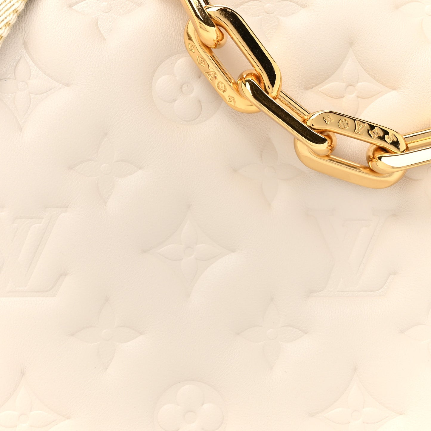 Lambskin Embossed Monogram Coussin PM Beige Cream