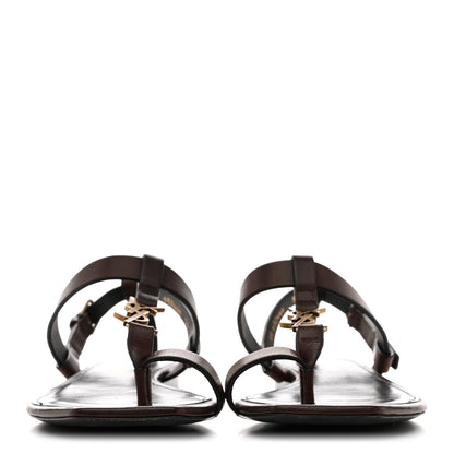 Saint Laurent Calfskin Cassandra Monogram Sandals 36.5 Dark Brown 3 of 10