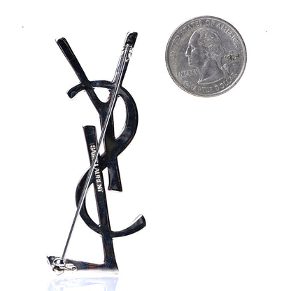 Saint Laurent Monogram Crystal Brooch Black Silver 6 of 9