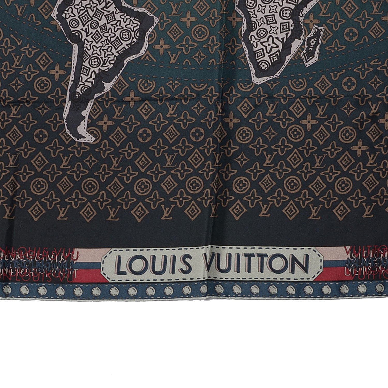 Louis Vuitton Silk Monogram Map Square Scarf Petrole Blue 3 of 5