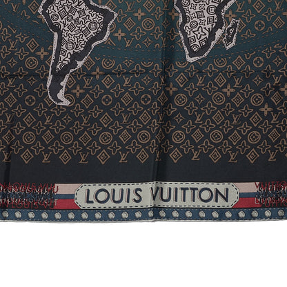 Louis Vuitton Silk Monogram Map Square Scarf Petrole Blue 3 of 5