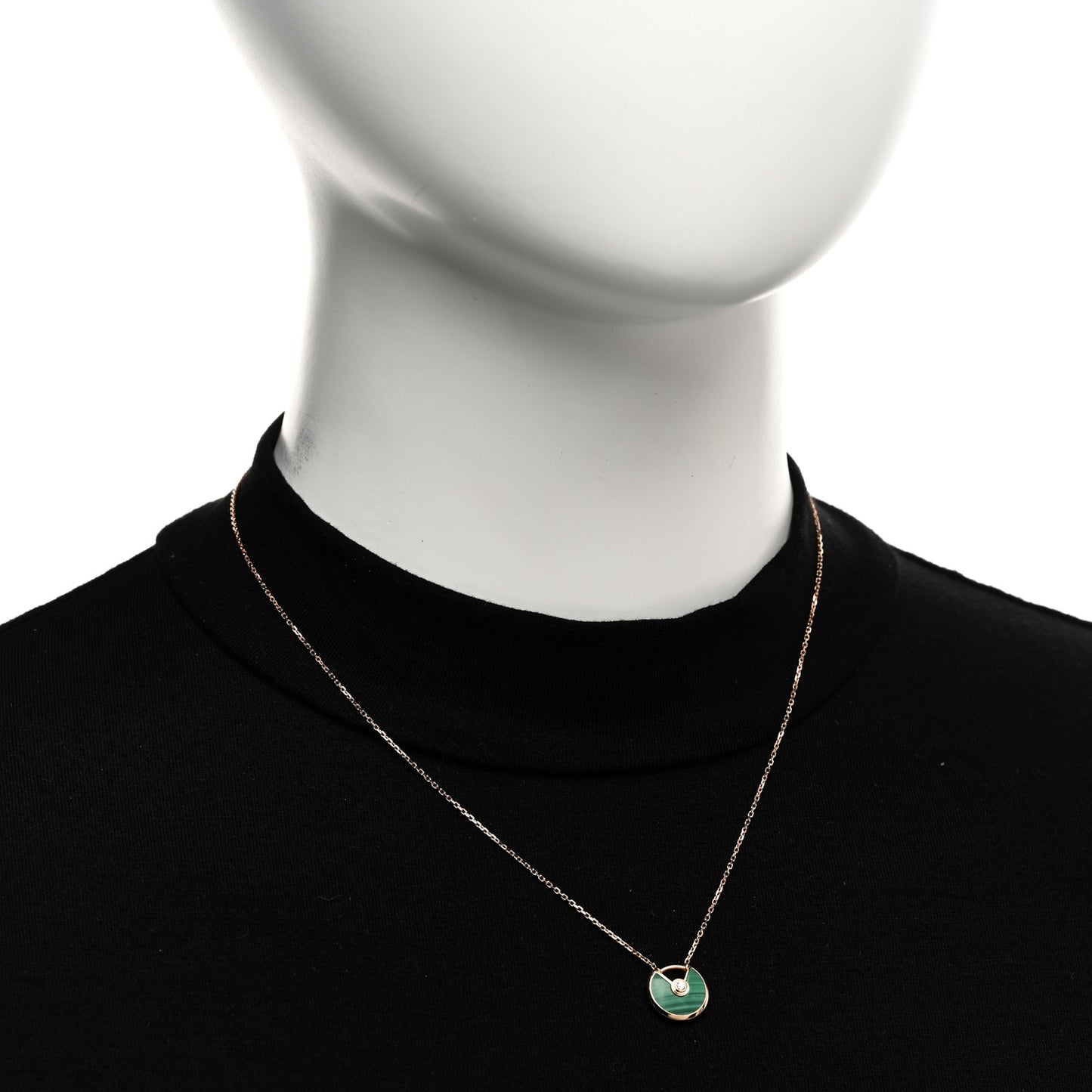 18K Pink Gold Diamond Malachite XS Amulette de Cartier Pendant Necklace