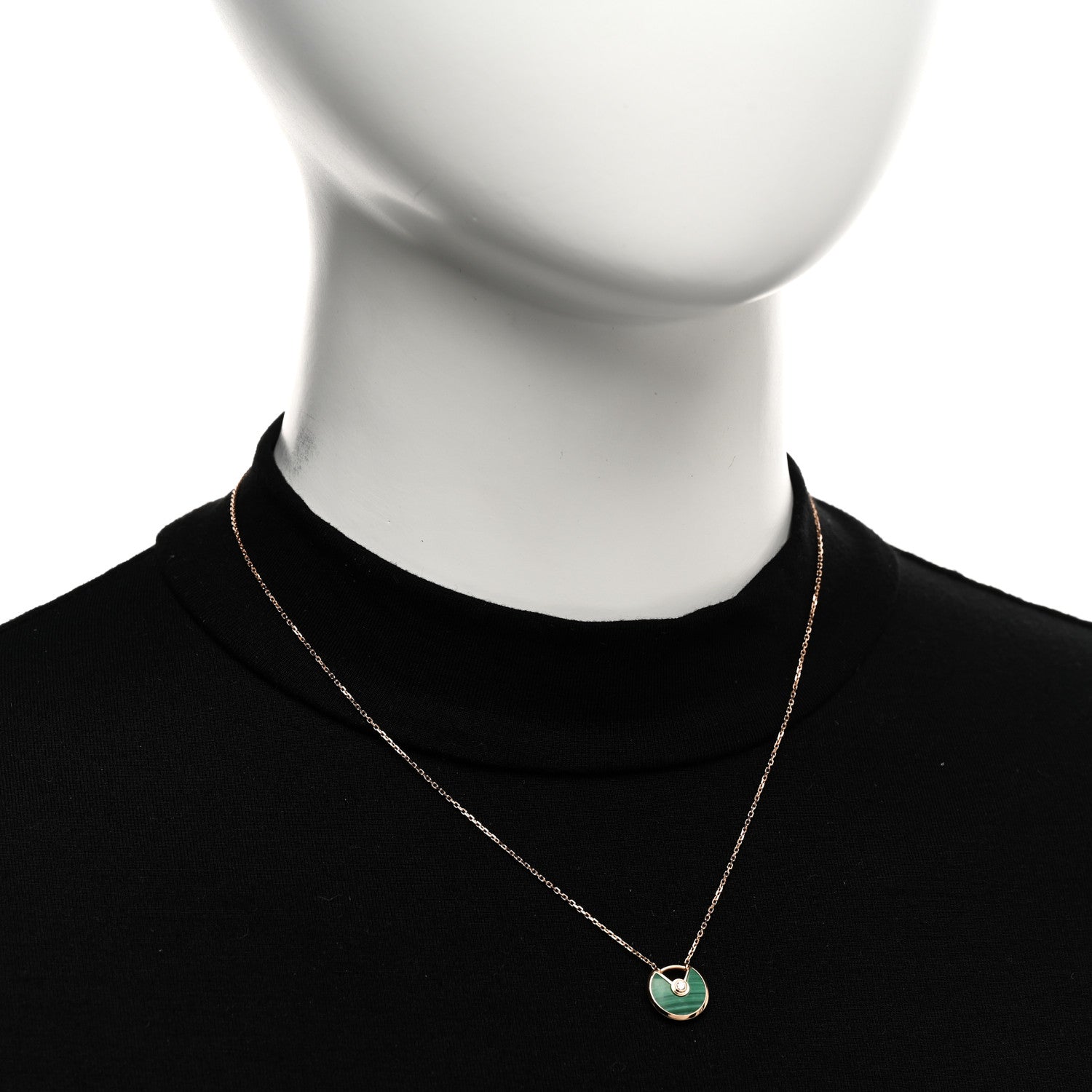 Cartier 18K Pink Gold Diamond Malachite XS Amulette de Cartier Pendant Necklace 2 of 5