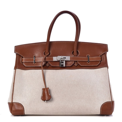 Hermes Toile Barenia Birkin 35 Fauve 1 of 45