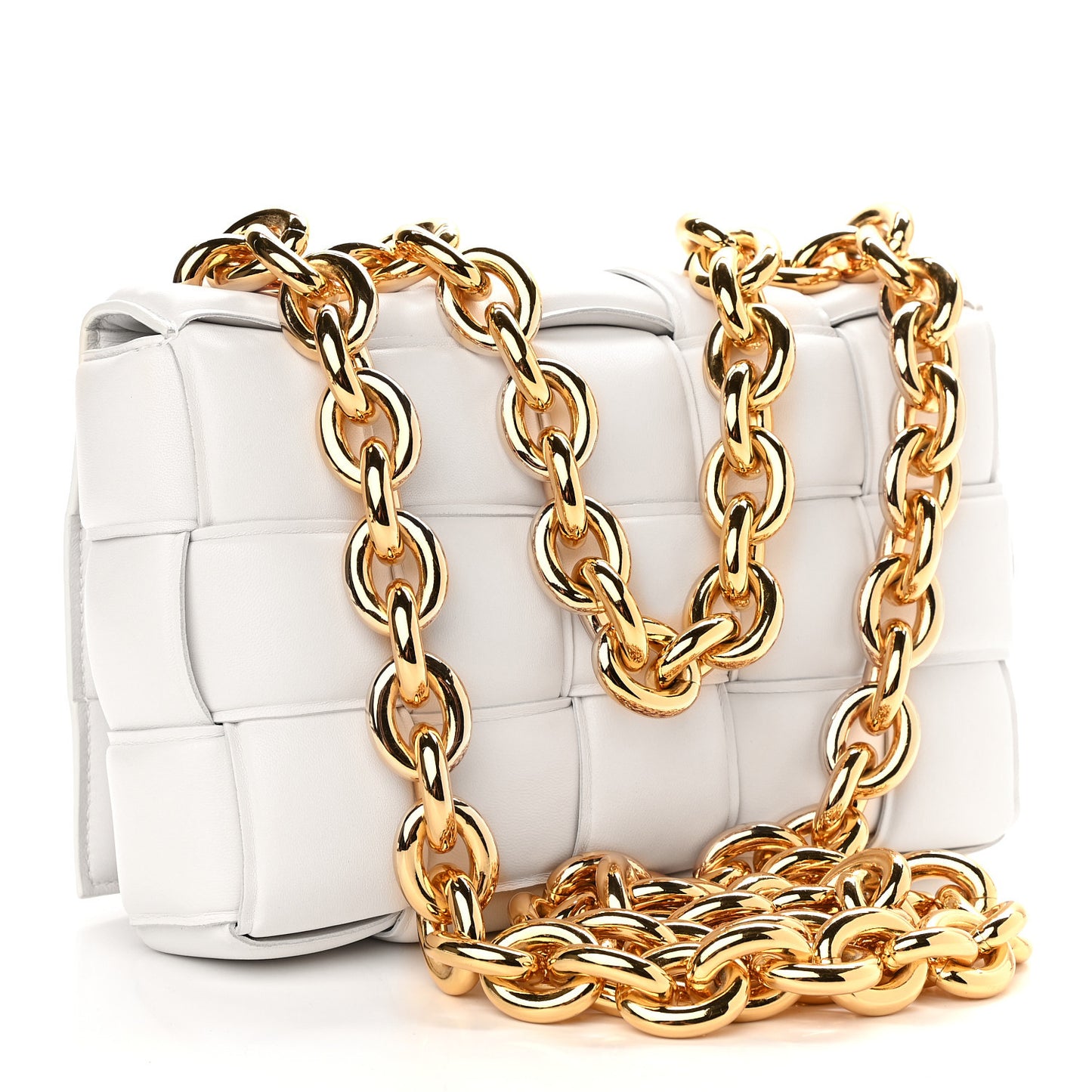 Lambskin Maxi Intreccio Padded Chain Cassette Crossbody Bag White