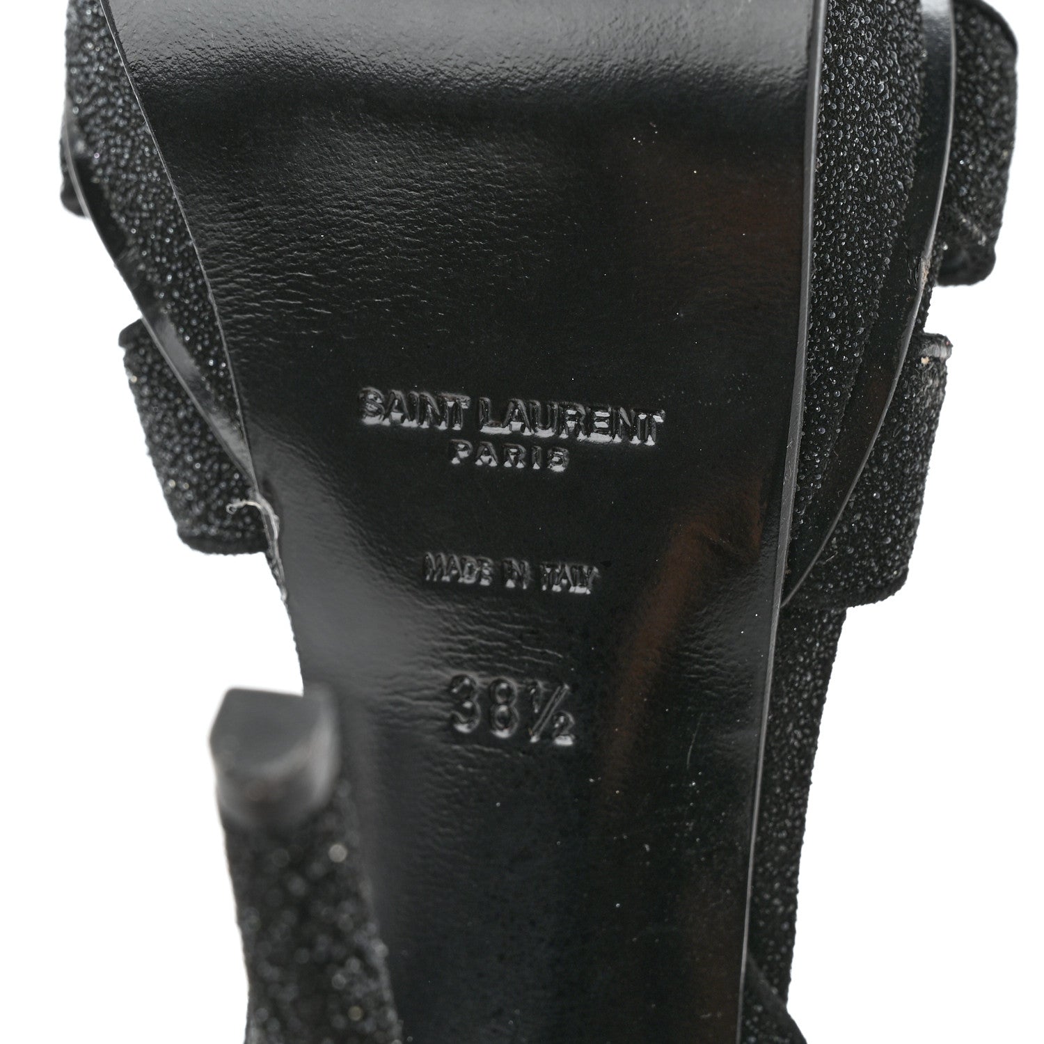 Saint Laurent Glitter Effect Calfskin Tribute 105 Platform Sandals 38.5 Black 6 of 8