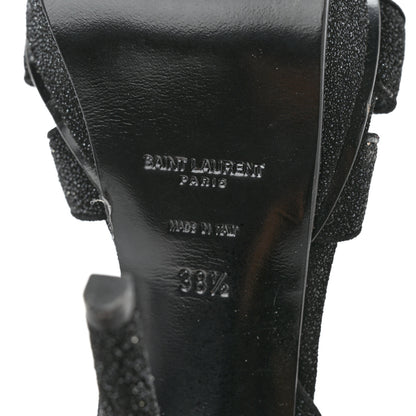 Saint Laurent Glitter Effect Calfskin Tribute 105 Platform Sandals 38.5 Black 6 of 8