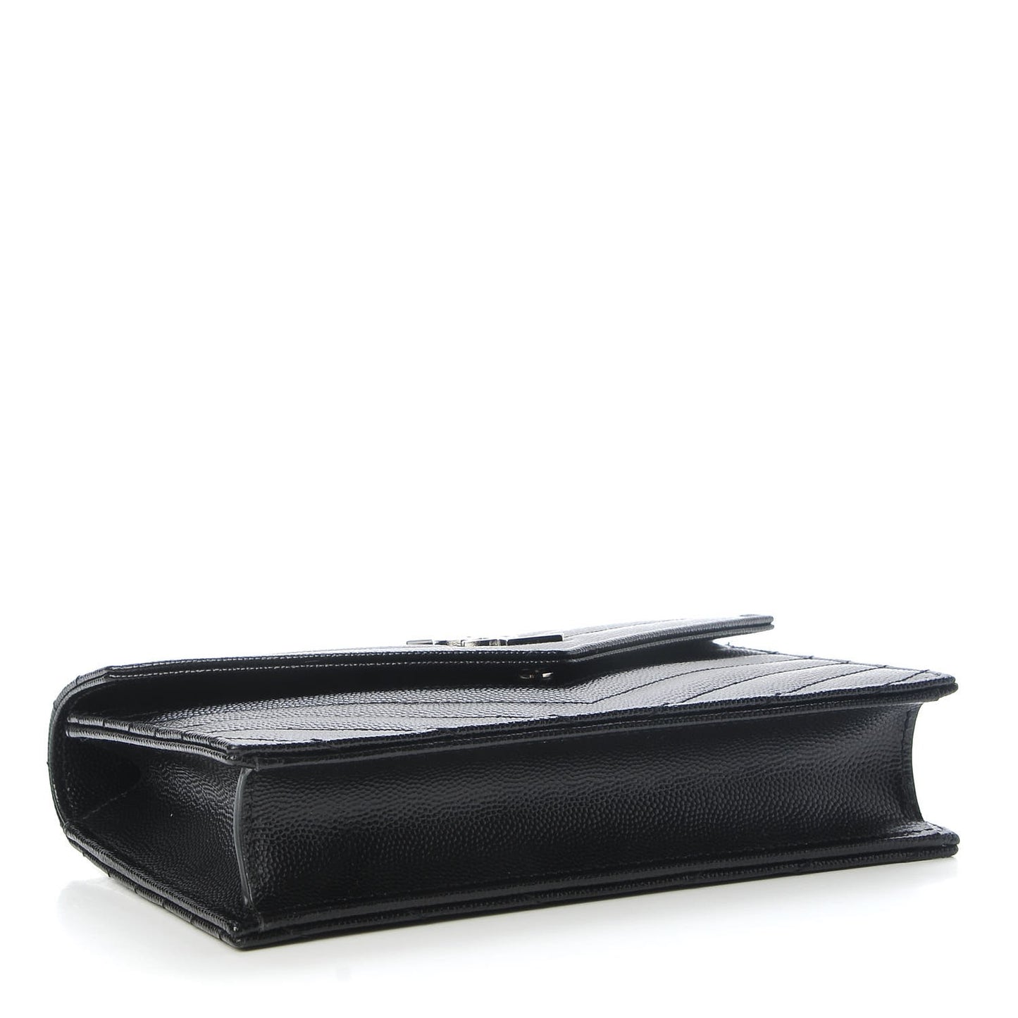 Grain De Poudre Matelasse Chevron Monogram Envelope Chain Wallet Black