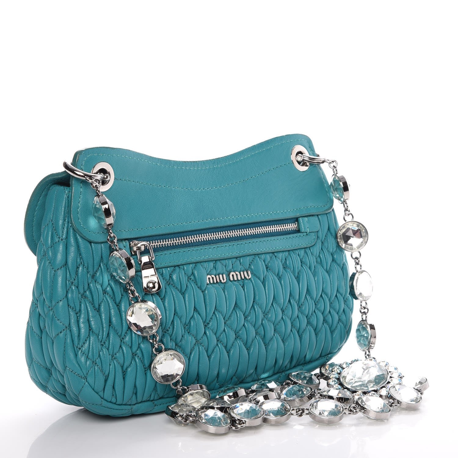 Miu Miu Nappa Matelasse Crystal Flap Bag Turchese 3 of 12