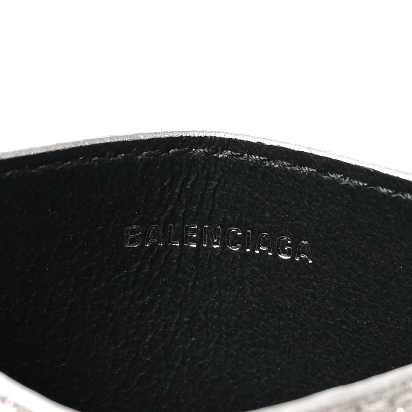Glitter Calfskin Logo Cash Rounded Card Holder Silver Black