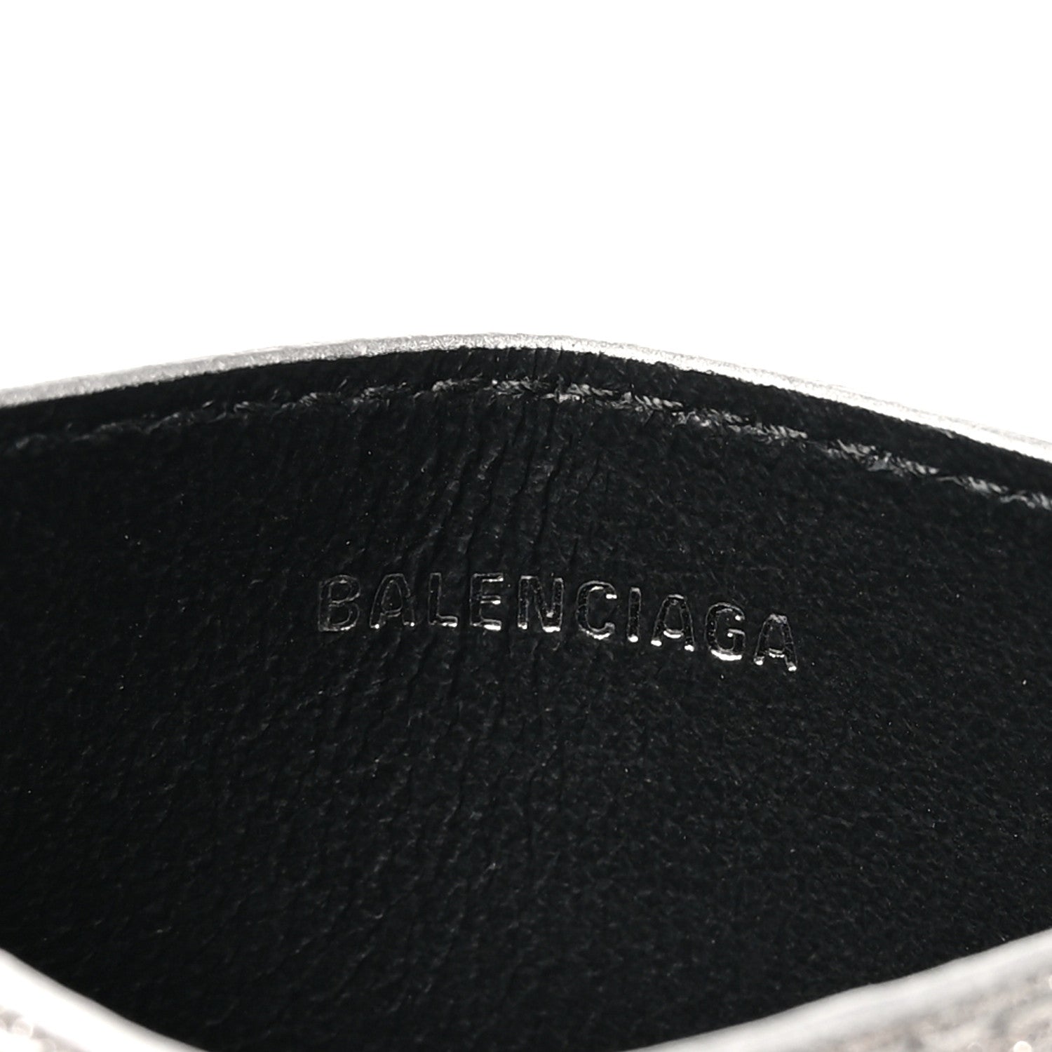 Balenciaga Glitter Calfskin Logo Cash Rounded Card Holder Silver Black 6 of 9