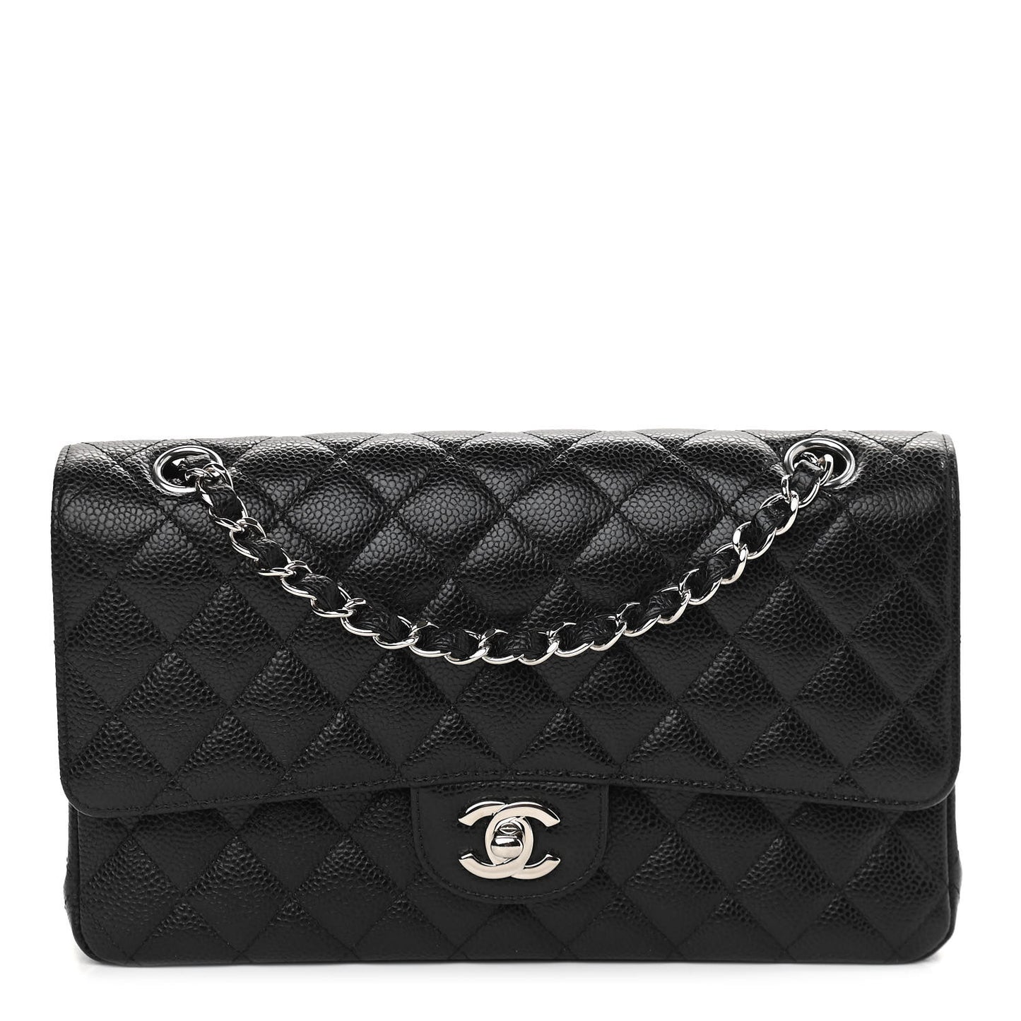 Caviar Quilted Medium Double Flap Black