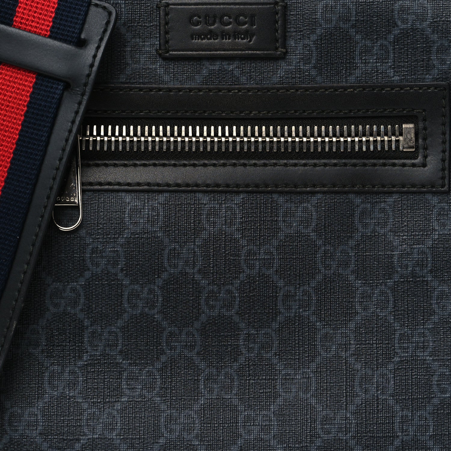 Gucci GG Supreme Monogram Web Small Flat Messenger Bag Black Grey 8 of 12