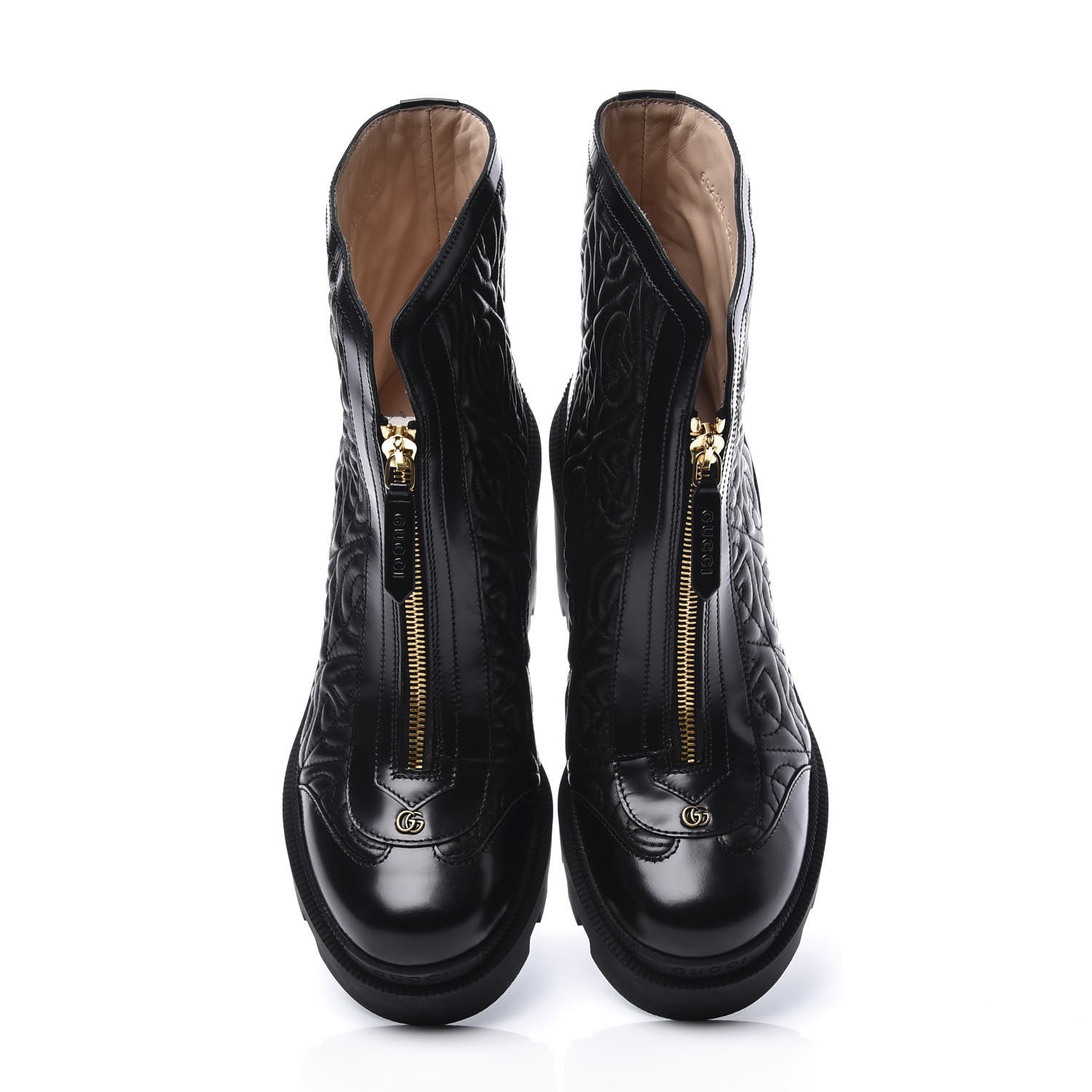 Gucci Calfskin Nappa Rhombus Quilted Trip Ankle Boots 37.5 Black 5 of 11