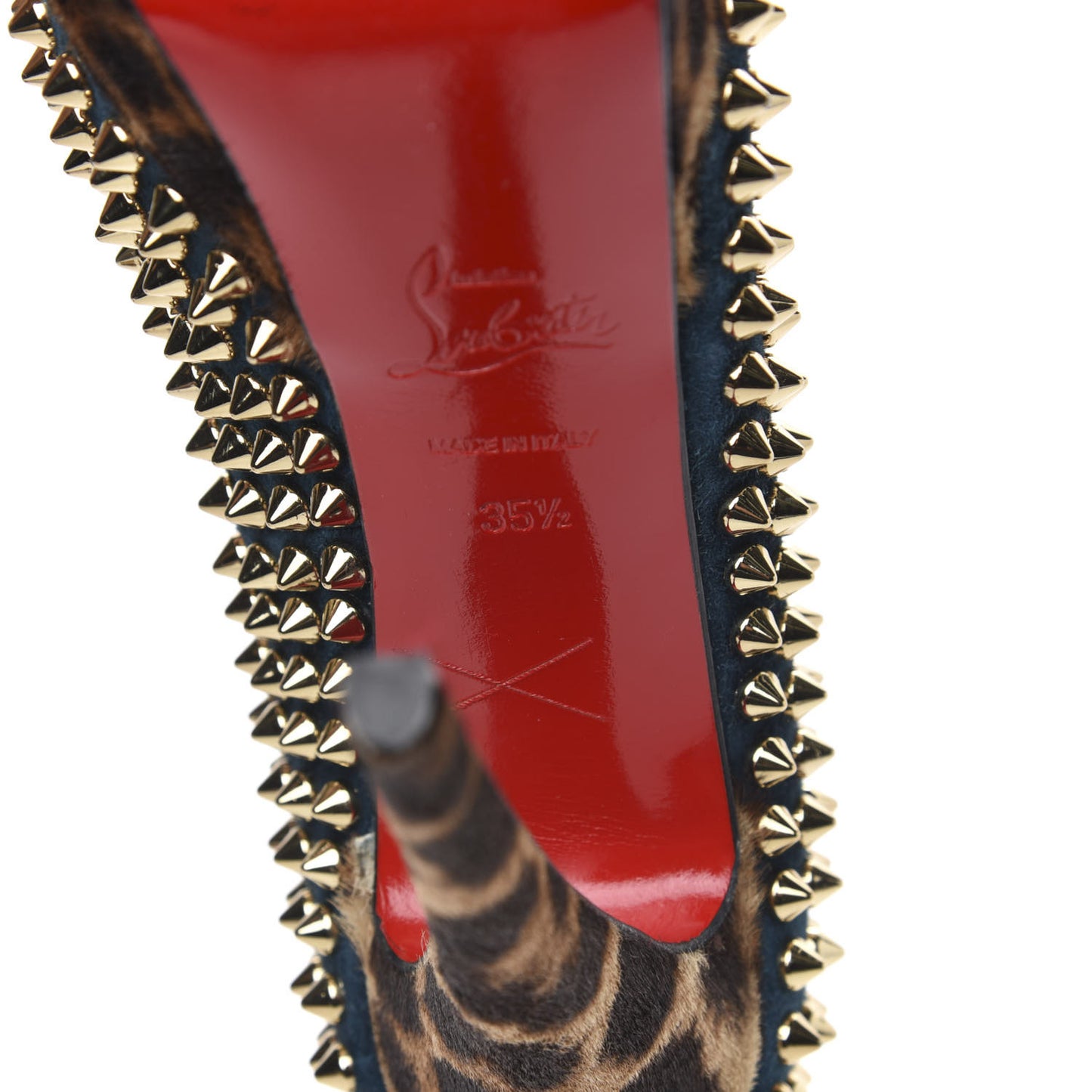 Veau Velours Calf Hair Leopard Lady Peep Spikes VIP 150 Pumps 35.5 Blue Khol Bronze