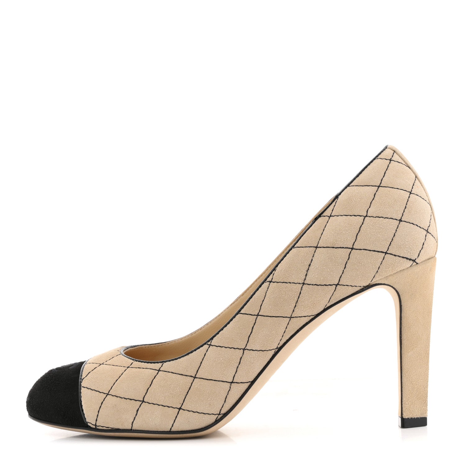 Chanel Suede Quilted Cap Toe Pumps 40 Beige Black 1 of 12