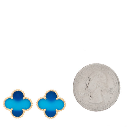 Van Cleef & Arpels 18K Yellow Gold Blue Agate Vintage Alhambra Earrings 2 of 5