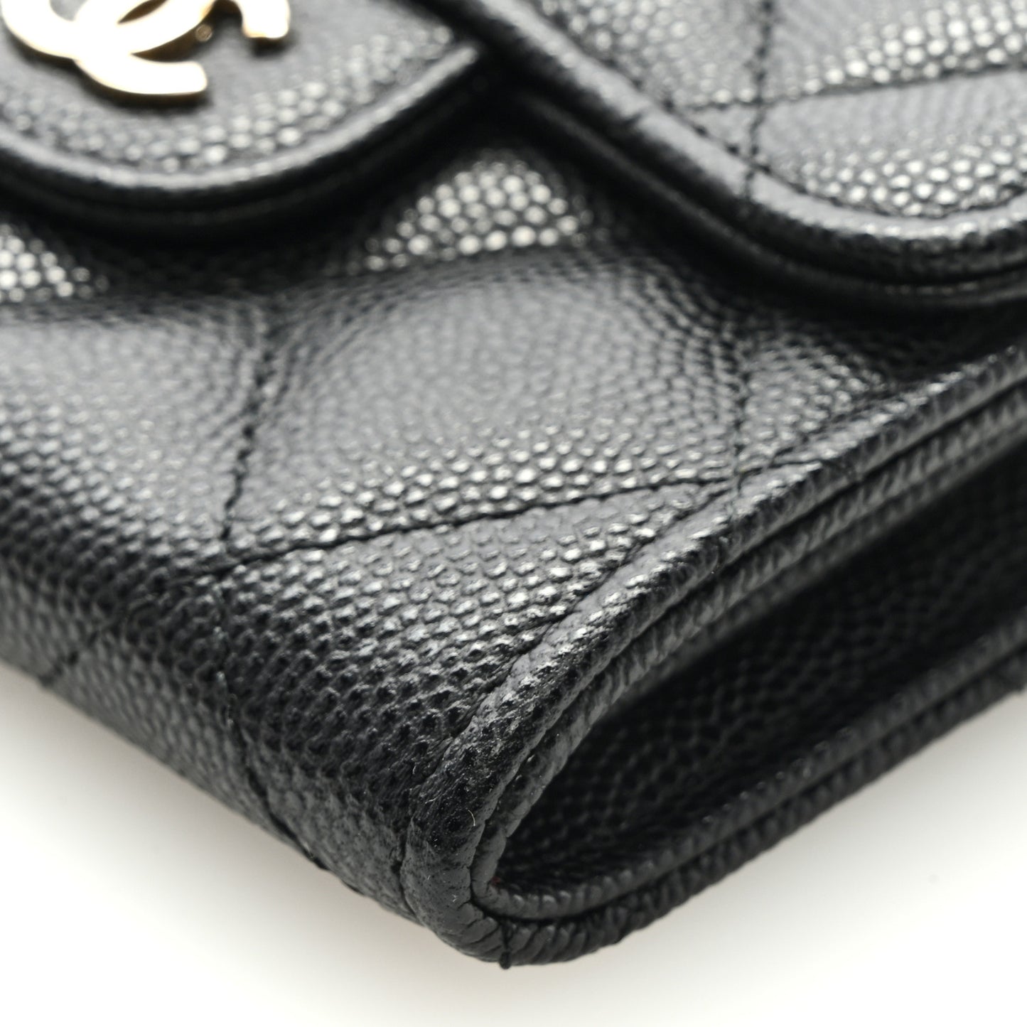 Caviar Quilted Flap Card Holder On Chain Black