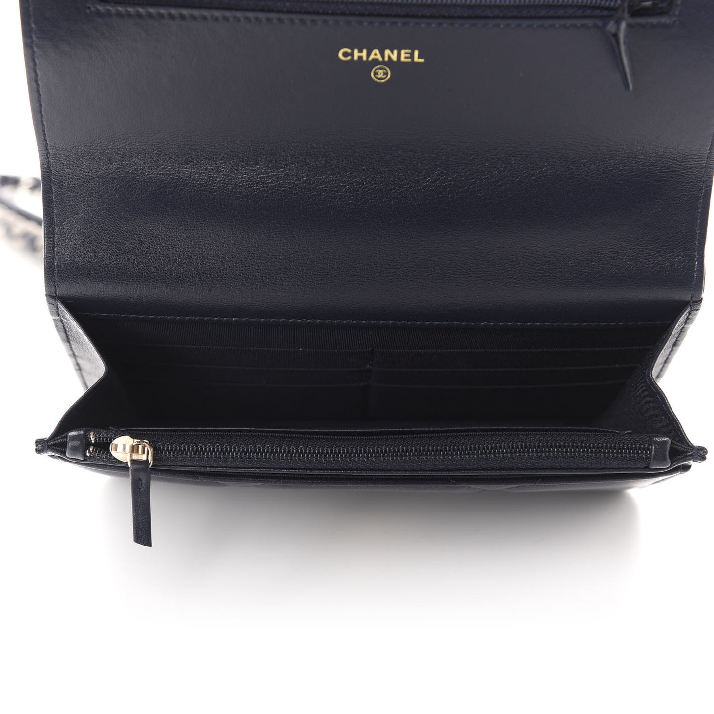 Lambskin Quilted 19 Wallet On Chain WOC Navy Blue