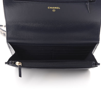 Chanel Lambskin Quilted 19 Wallet On Chain WOC Navy Blue 5 of 12