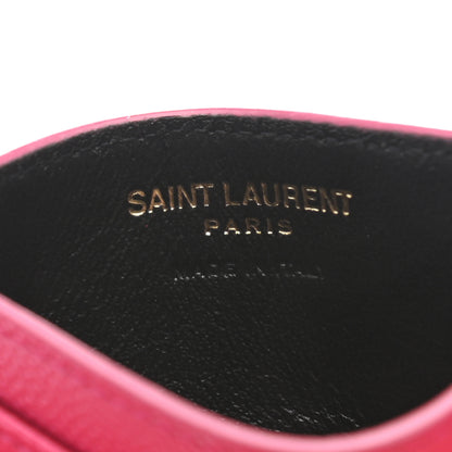 Saint Laurent Grain De Poudre Matelasse Chevron Monogram Credit Card Case Fresh Fuxia 6 of 8